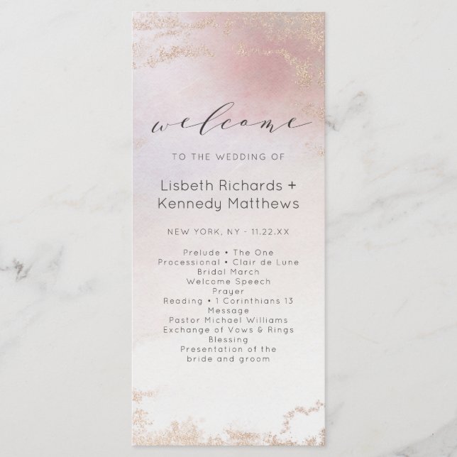 Ombre Blush Pink Frosted Foil Wedding Ceremony Program (Front)