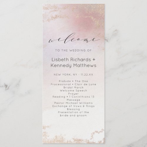 Ombre Blush Pink Frosted Foil Wedding Ceremony Program