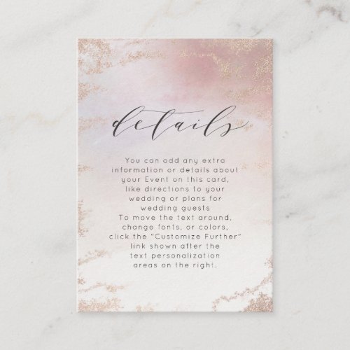 Ombre Blush Pink Frosted Foil Wedding Details Enclosure Card