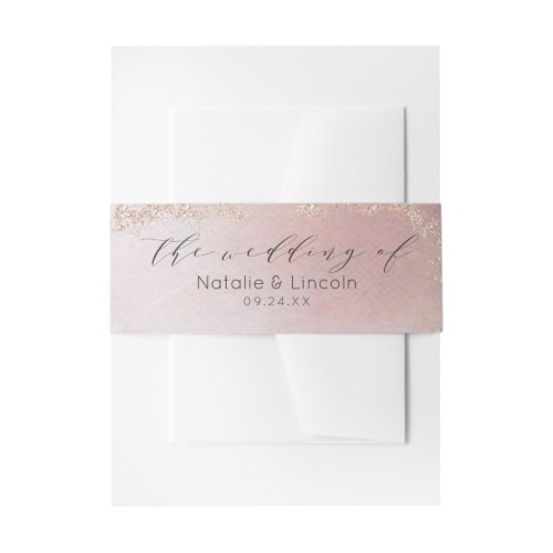 Ombre Blush Pink Frosted Foil Wedding Monogram Invitation Belly Band