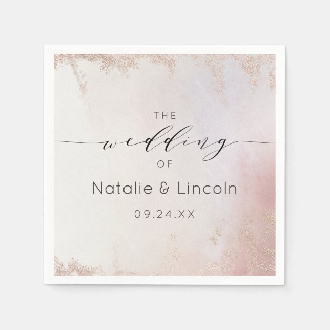 Ombre Blush Pink Frosted Foil Wedding Monogram Napkins (Front)