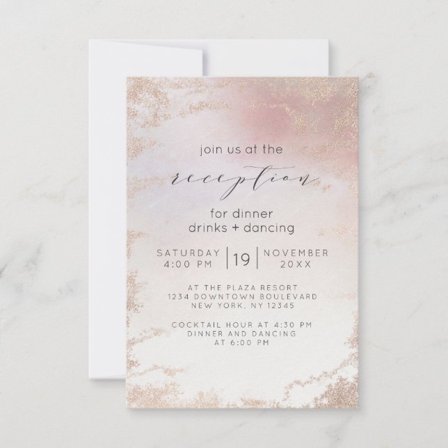 Ombre Blush Pink Frosted Foil Wedding Reception Invitation (Front)
