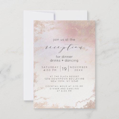Ombre Blush Pink Frosted Foil Wedding Reception Invitation