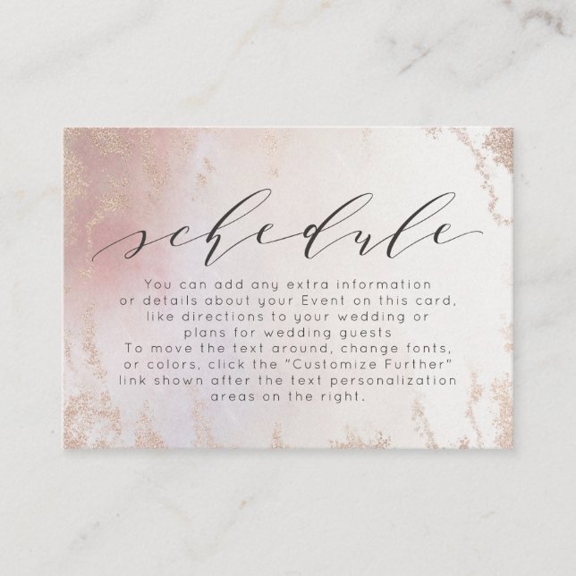 Ombre Blush Pink Frosted Foil Wedding Schedule Enclosure Card (Front)