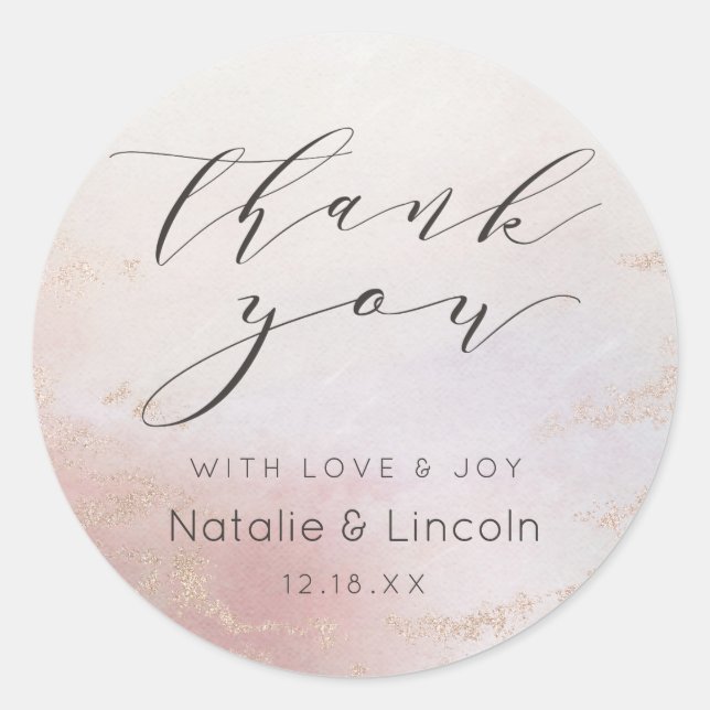 Ombre Blush Pink Frosted Foil Wedding Thank You Classic Round Sticker (Front)