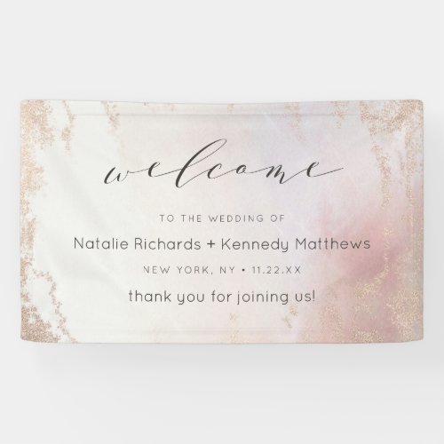 Ombre Blush Pink Frosted Foil Wedding Welcome Banner