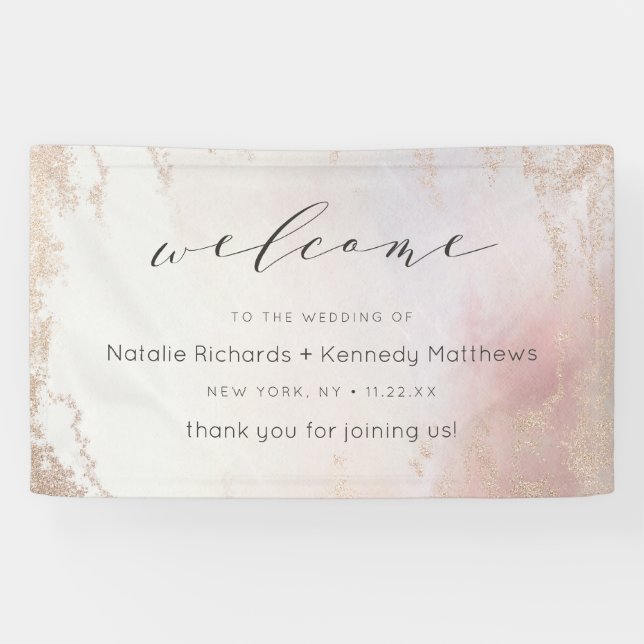 Ombre Blush Pink Frosted Foil Wedding Welcome Banner (Horizontal)