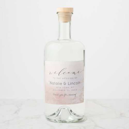 Ombre Blush Pink Frosted Foil Wedding Welcome Liquor Bottle Label
