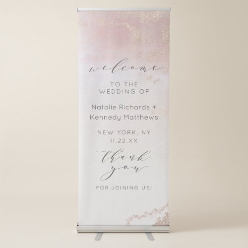 Ombre Blush Pink Frosted Foil Wedding Welcome Retractable Banner