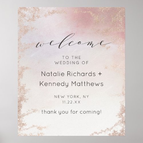 Ombre Blush Pink Frosted Foil Wedding Welcome Sign