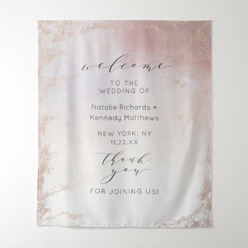 Ombre Blush Pink Frosted Foil Wedding Welcome Tapestry