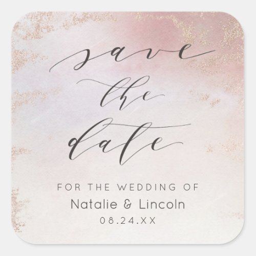 Ombre Blush Pink Frosted Rose Gold Save The Date Square Sticker