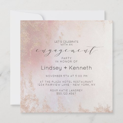 Ombre Blush Pink Frosted Square Engagement Party Invitation