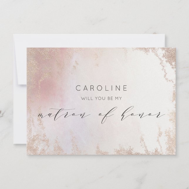 Ombre Blush Pink Matron of Honor Proposal Card (Front)