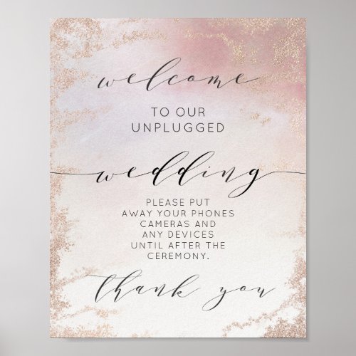 Ombre Blush Pink Unplugged Wedding Table Sign