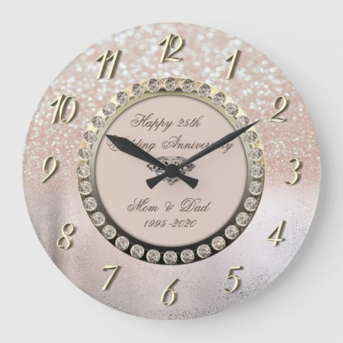 Ombre Bokeh Diamonds 25th Wedding Anniversary Large Clock