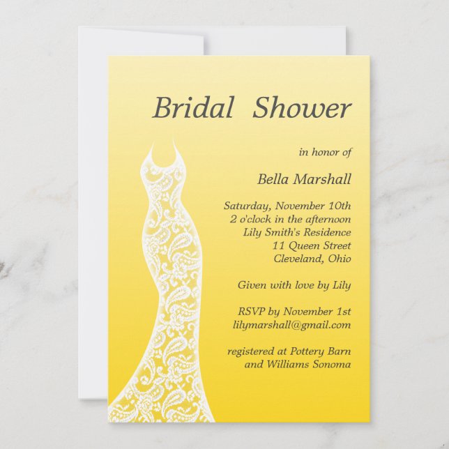 Ombre Bridal Shower Invitation in Buttercup Yellow (Front)