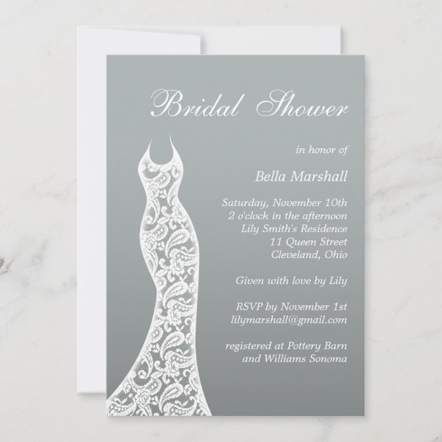 Ombre Bridal Shower Invitation in Paloma Gray (Front)