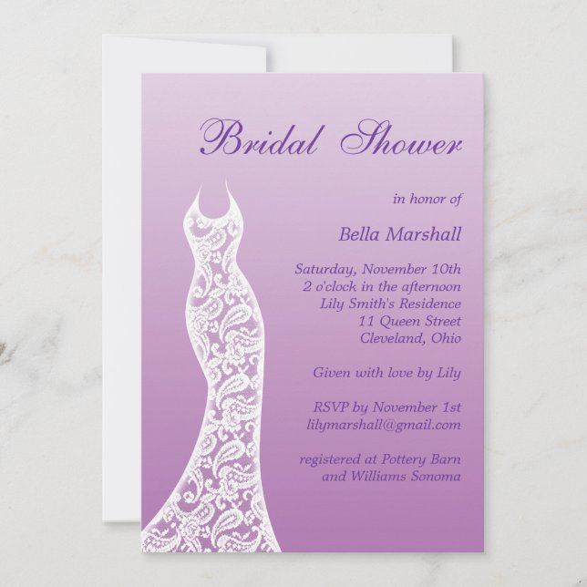 Ombre Bridal Shower Invitation in Radiant Orchid (Front)