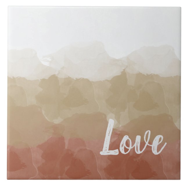 Ombre Brown and Tan Love Graceful Gradient Ceramic Tile (Front)