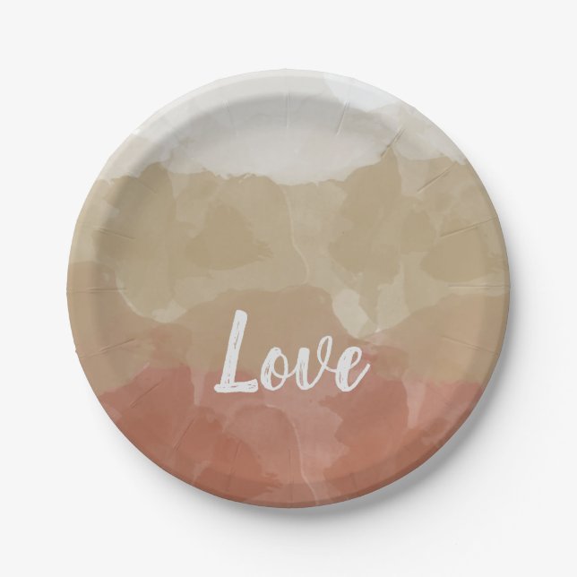 Ombre Brown and Tan Love Graceful Gradient Paper Plates (Front)