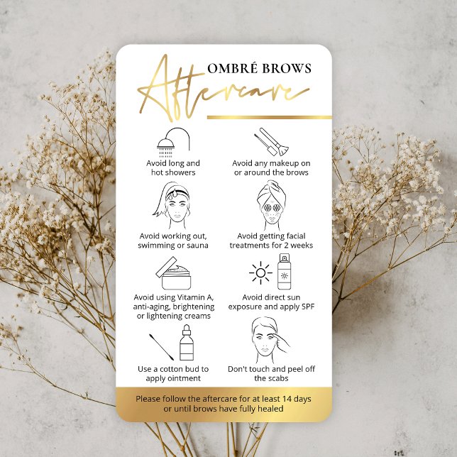Ombré Brows White & Gold Salon Care Instructions Business Card (Creator Uploaded)
