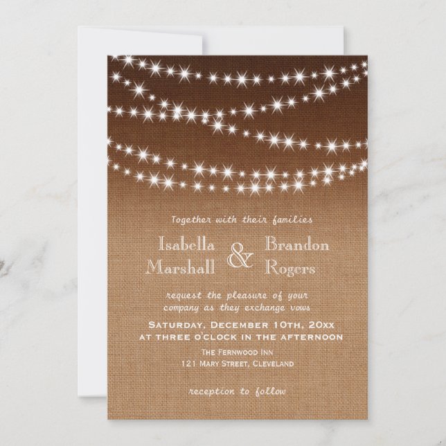 Ombre Burlap Twinkle Lights Wedding Invitation (Front)