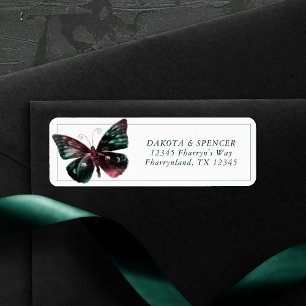 Ombre Butterfly Jewel Tone Green Red Address Label