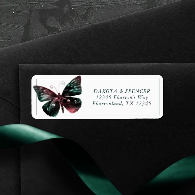 Ombre Butterfly | Jewel Tone Green Red Address Label (Creator Uploaded)