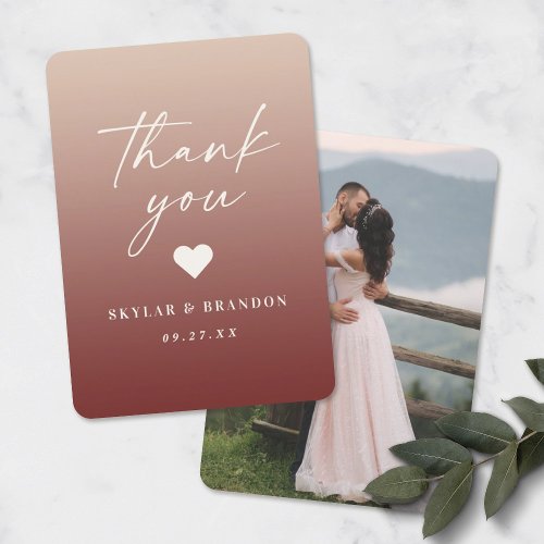 Ombre Champagne  Cinnamon Red Wedding Thank You Card