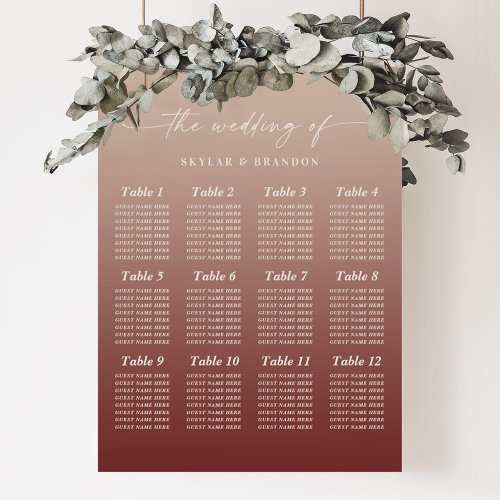 Ombre Champagne  Wine Seating Chart Wedding Sign