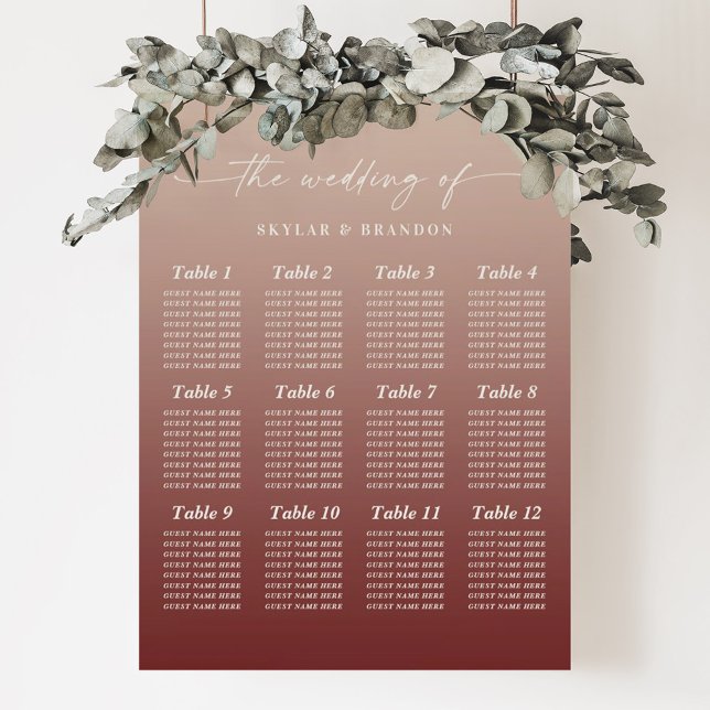 Ombre Champagne & Wine Seating Chart Wedding Sign (Creator Uploaded)