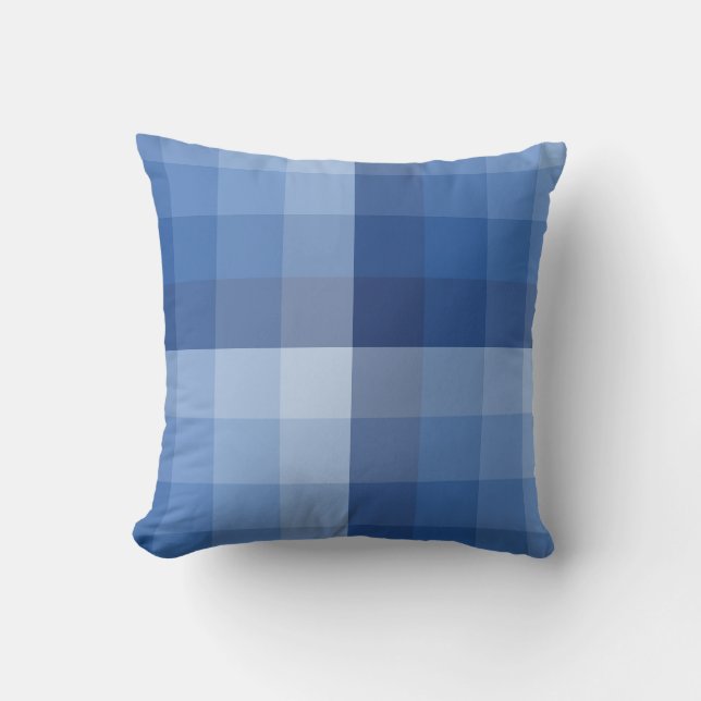 Ombre Checker Blocks Denim to Indigo Throw Pillow (Front)