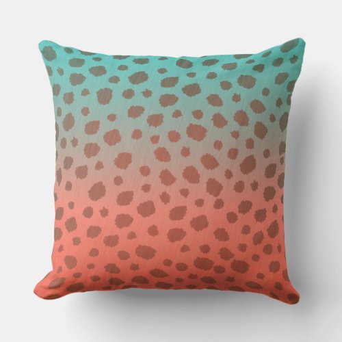 Ombre Cheetah Spots Teal and Coral Throw Pillow