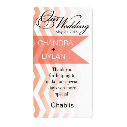 Ombre Chevron Style coral Wine Label