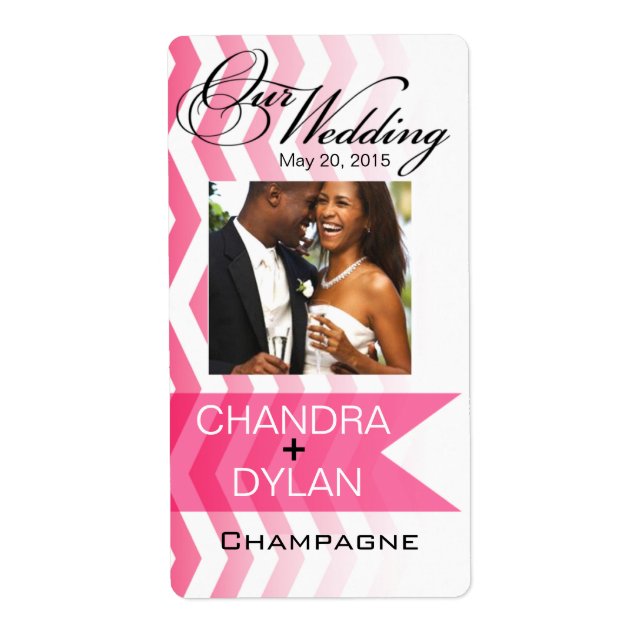 Ombre Chevron Style! hot pink Wine Photo Label (Front)