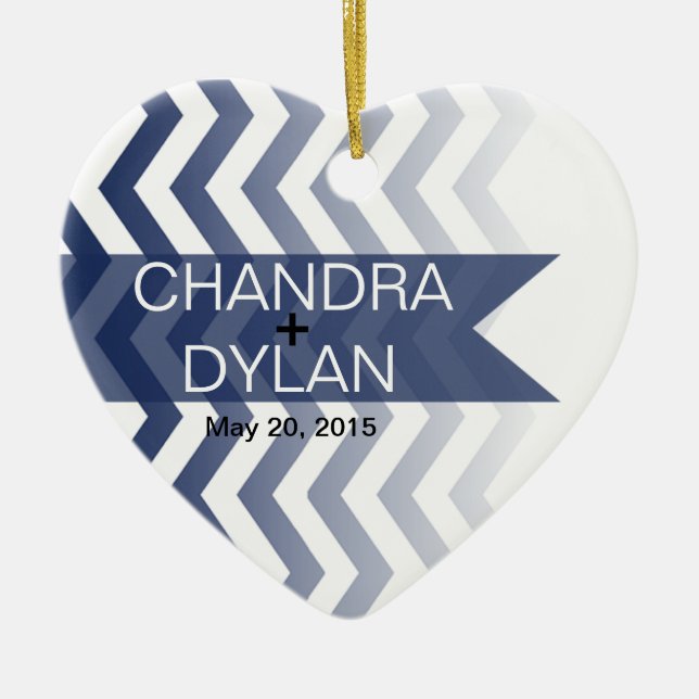 Ombre Chevron Style! Wedding navy Ceramic Ornament (Front)