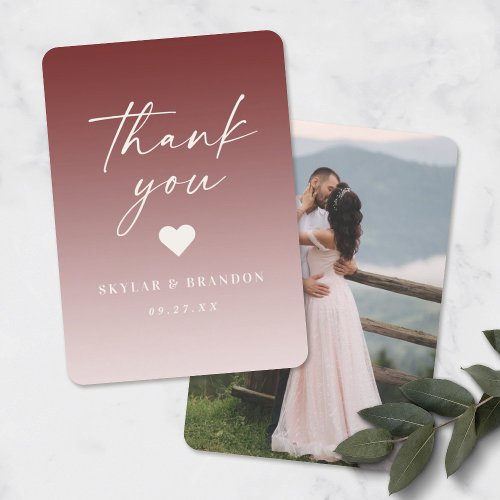 Ombre Cinnamon Red  Pale Powder Pink Wedding Thank You Card