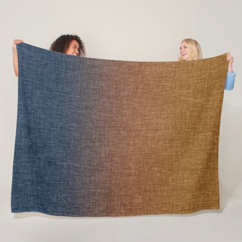 Ombre Crosshatch Amber Terracotta Clay Blue Fleece Blanket