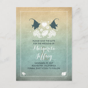 Ombre cute beach save the date postcards