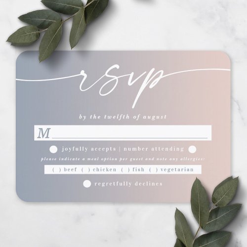 Ombre Dusty Blue  Blush Pink Wedding Meal Choice RSVP Card