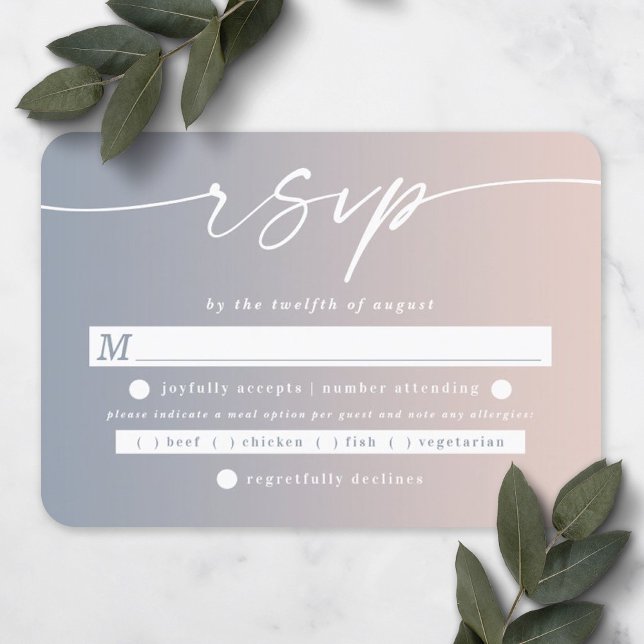 Ombre Dusty Blue & Blush Pink Wedding Meal Choice RSVP Card (Creator Uploaded)