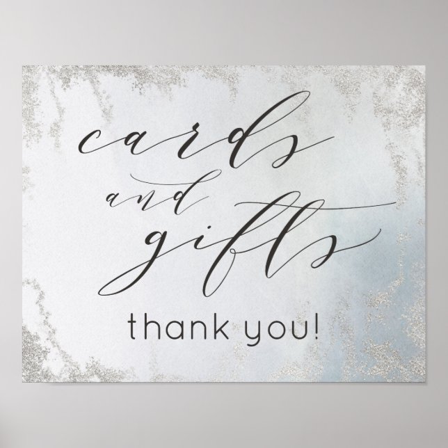 Ombre Dusty Blue Cards & Gifts Wedding Table Sign (Front)