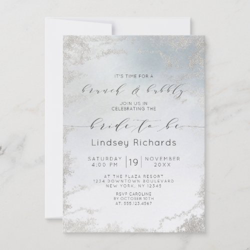 Ombre Dusty Blue Frosted Brunch  Bubbly Shower Invitation