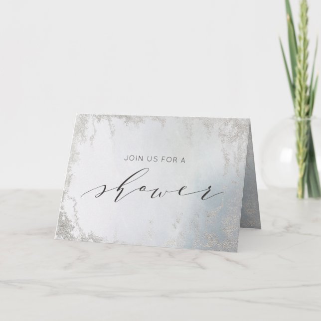 Ombre Dusty Blue Frosted Couple's Wedding Shower Invitation (Front)