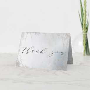 Ombre Dusty Blue Frosted Foil Custom Wedding Photo Letterpress Thank You Card
