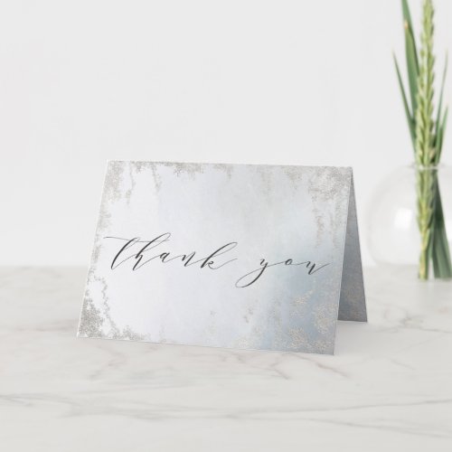 Ombre Dusty Blue Frosted Foil Custom Wedding Photo Thank You Card