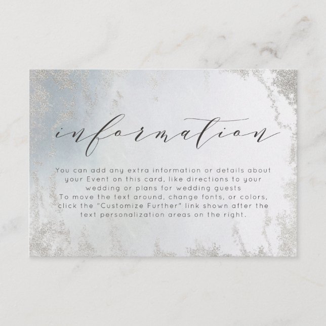 Ombre Dusty Blue Frosted Foil Wedding Information Enclosure Card (Front)