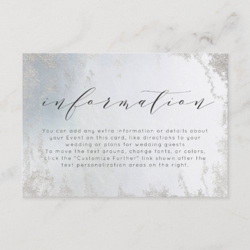 Ombre Dusty Blue Frosted Foil Wedding Information Enclosure Card