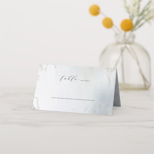 Ombre Dusty Blue Frosted Foil Wedding Table Number Place Card